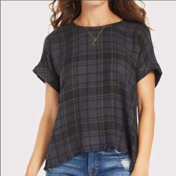 CLOTH & STONE | Plaid Button Back Gray Top X-Small - Picture 1 of 10